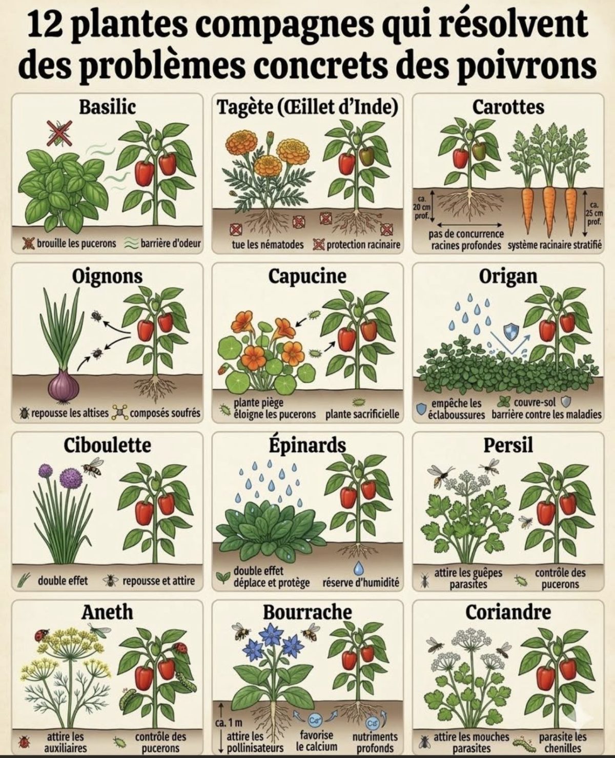 12. Plantes compagnes qui résolvent les problèmes concrets des poivrons. — conseils jardinage