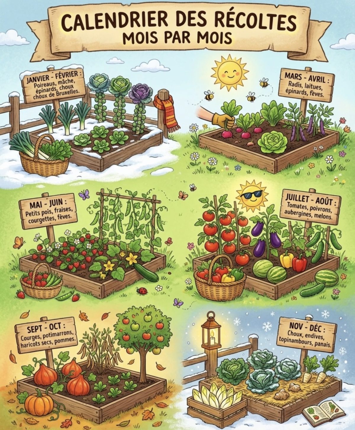 Calendrier des récoltes. — conseils jardinage
